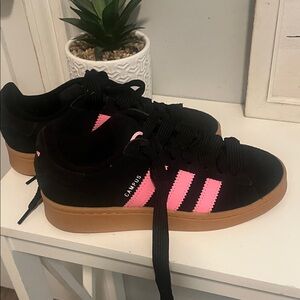 Adidas Campus Black with Pink Stripes Sneakers